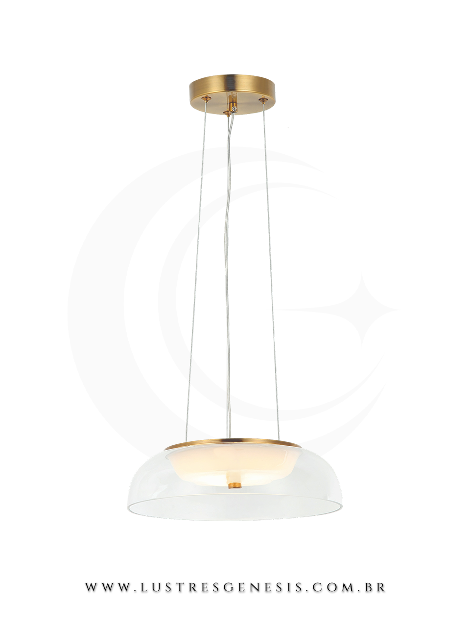 A Luminaria Pendente Sindora com acabamento em metal bronze e c&uacute;pula de vidro transparente e ideal para quem busca estilo moderno.